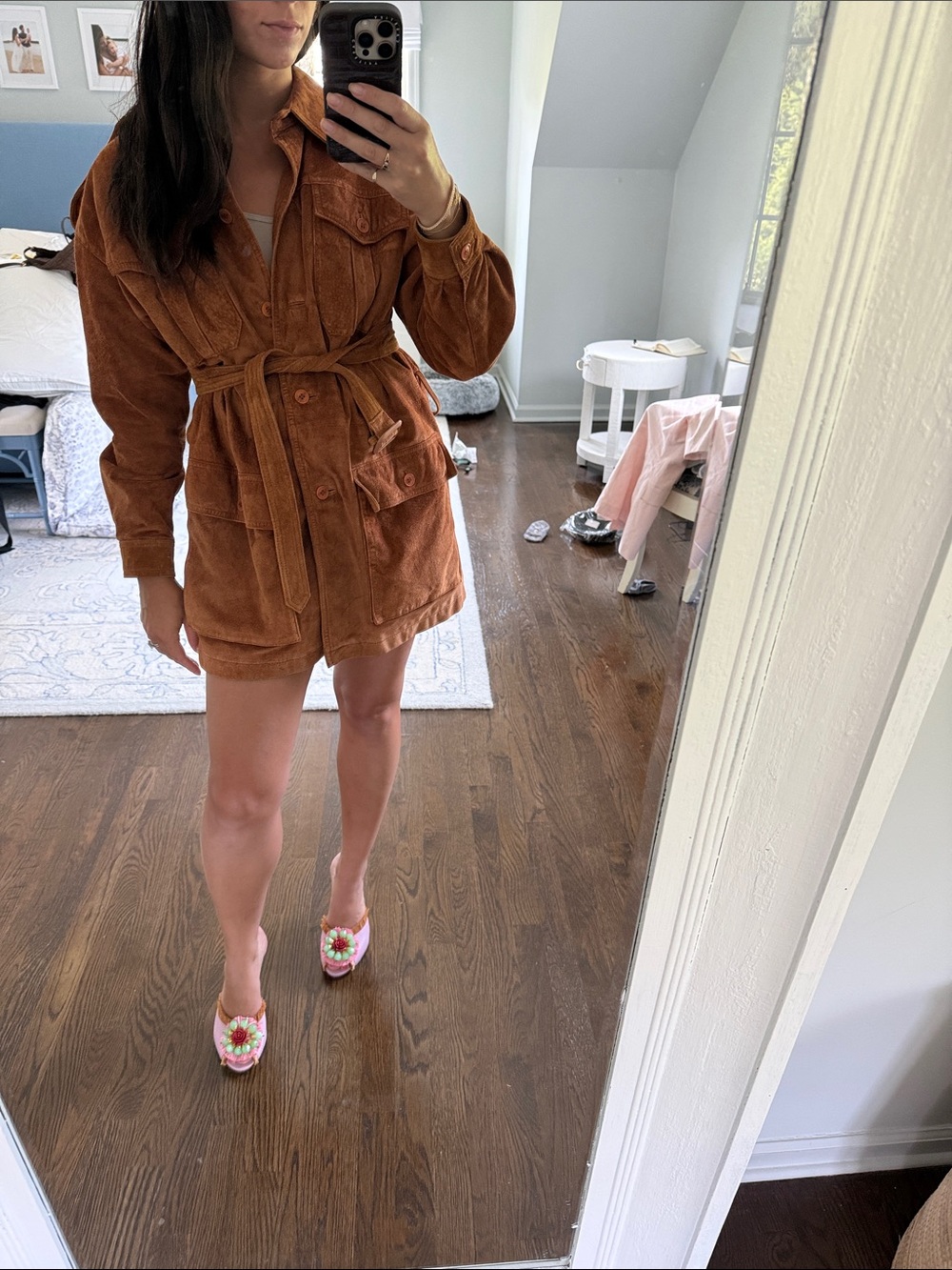 Suede Belted Jacket Brown with cargo pockets